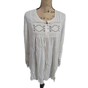 Sweet Magnolia COTTON Embroidered Neutral Boho Tunic Mini Dress‎ Size XL